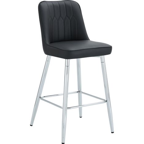 CHICFURN Taburetes de bar, lote de 2, 100 cm, PU negro y metal plateado con reposapiés (1/5)