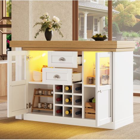 Tavolo da pranzo allungabile 120-197x40x72 cm, girevole 360°, con LED a 3 colori, contenitore, MDF bianco (1/5)