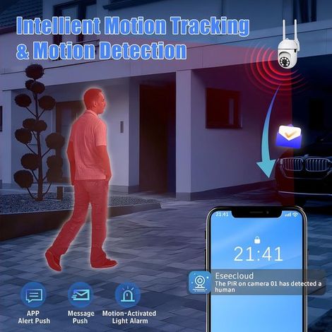 Cámara Wi-Fi para exteriores 1080P con visión nocturna, seguimiento automático y audio bidireccional. (1/5)