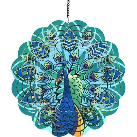 Campanillas de viento giratorias dinámicas de hierro - pavo real azul