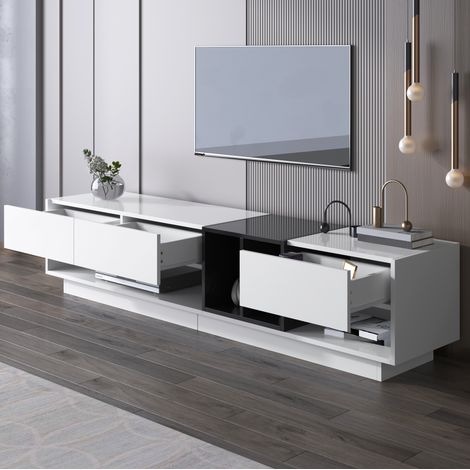 MEUBLIV TV-Möbel 190 cm Weiß und Schwarz – 3 Schubladen und 2 Nischen (1/5)
