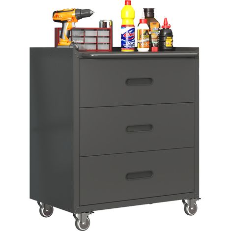 Armoire à outils roulante en métal à 3 tiroirs, avec roulettes verrouillables, poignée tube et plateau surélevé, pour garage, bureau et atelier - CHICFURN (1/5)
