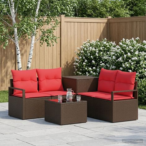 vidaXL Juego de Sofá 6 uds. Marrón y Rojo 55 x 55 x 37 cm (1/5)