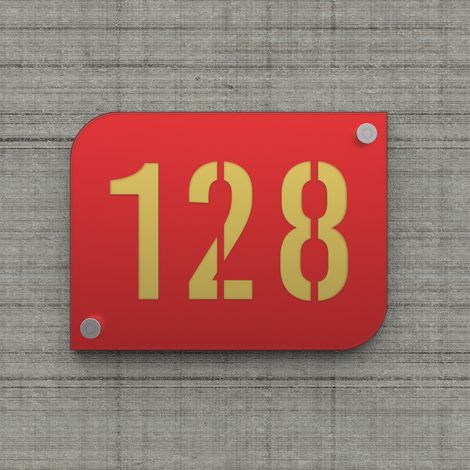 Plaque numéro de rue / maison rouge design avec fond personnalisable - Modèle URBAN (1/4)