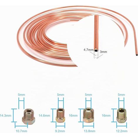 Brake Hose Copper Alloy Plating Pipe Brake Tube, OD , Brake General Conduct Kit Replacement for Automobile with Nuts (1/4)