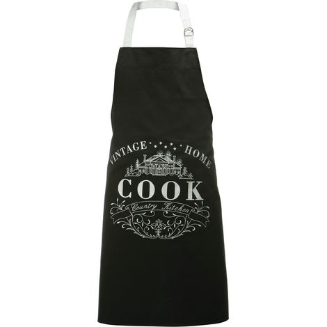 Interiors by Premier Black Kitchen Apron with White Neck, Cooking Apron for Men. Women, Apron with COOK Lettering