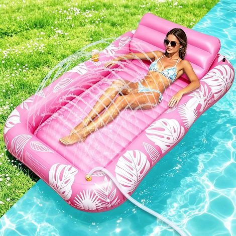 Matelas Piscine Gonflable, Tanning Pool Adulte avec Porte Gobelet, Poignées et Dossier, Hamac Piscine de Bronzage 200 × 124 cm, Matelas de Bronzage Eau pour Fêtes de Jardin, Plage et Piscine (1/5)
