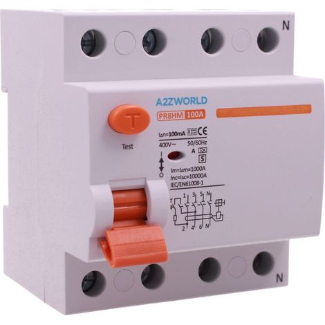 RCCB Interruttore Differenziale Selettivo Tipo S 1A Classe A 3P+N 4M 10000A Ritardo 500ms AC 400V IP20 IEC61008-1 PR8HM, Corrente Disponibili 63A 100A (100A)