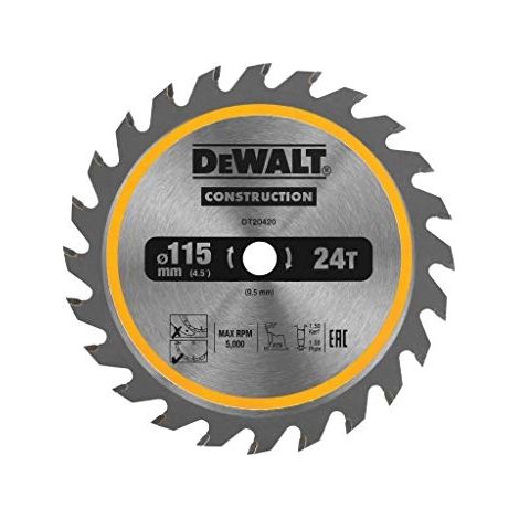 Dewalt – Lame de scie circulaire 115mm – 24 dents – Pour bois naturel et composite – Alésage 9.5mm – Trait de coupe 1.5mm
