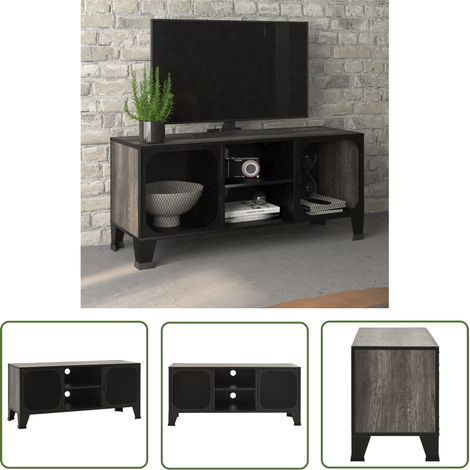 The Living Store Meuble TV Gris 105x36x47 cm Métal et MDF - Meubles Tv - Meuble Tv Industriel - Meuble Tv Metal - Meuble Tv Gris - Support Tv (1/5)