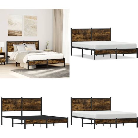 vidaXL Metallbett ohne Matratze Räuchereiche 140x200 cm (1/5)