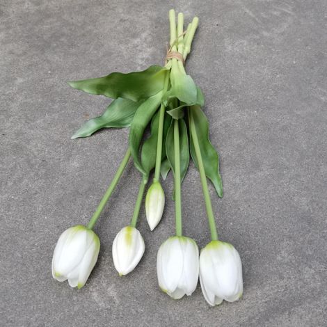 Tulipe artificielle- Effet réaliste - 40 cm - Bouquet - Fleurs artificielles- Décoration intérieure - Décoratif(Blanc)