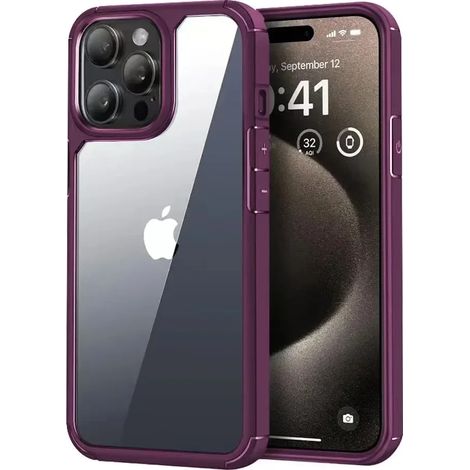 (iPhone 11 Pro Max, magenta) Coque transparente antichoc pour iPhone, robuste et durable, coque arrière rigide.