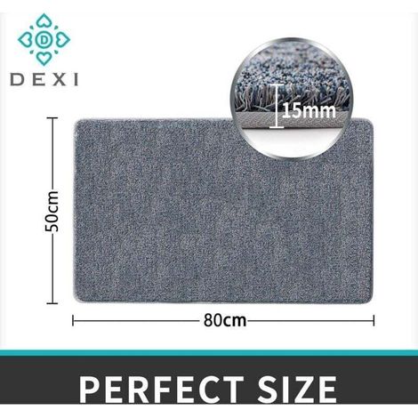 Tapis d'entrée intérieur, antidérapant, doux, lavable en machine, ultra-absorbant et résistant, pour porte d'entrée intérieure ou extérieure - 50 x 80 cm, gris/bleu