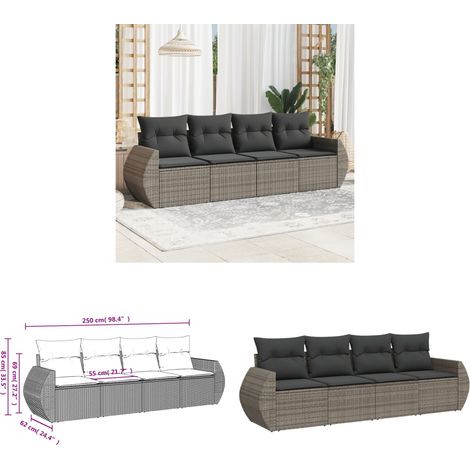 Salon de jardin 4 pcs avec coussins gris résine tressée - Salon De Jardin - Meuble Extérieur - Set Salon - Résine Tressée - Rotin Synthétique - Home & Living (1/3)