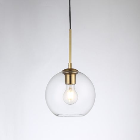 Barcelona Led – Suspension boule en verre E27 doré – Verre transparent haute qualité – Câble réglable 108 cm – Design minimaliste pour intérieur