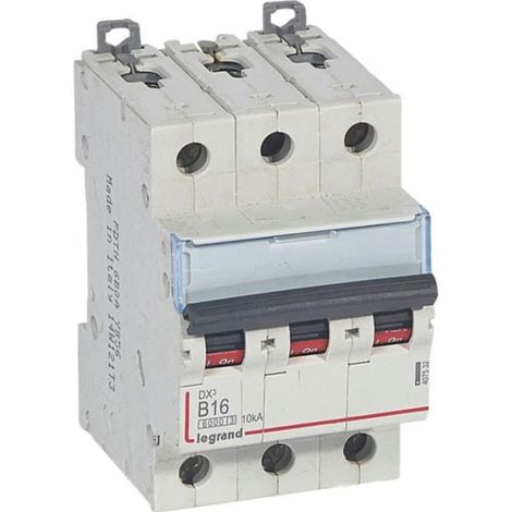 Disjoncteur DX³6000 10kA arrivée haute et départ bas à vis 3P 400V - 16A - courbe B - 3 modules - LEGRAND