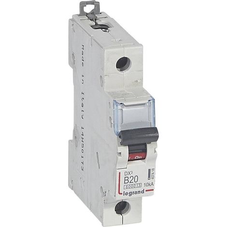 Disjoncteur DX³6000 10kA arrivée haute et départ bas à vis 1 Pôle 400V 20A courbe B 1 module LEGRAND 407418
