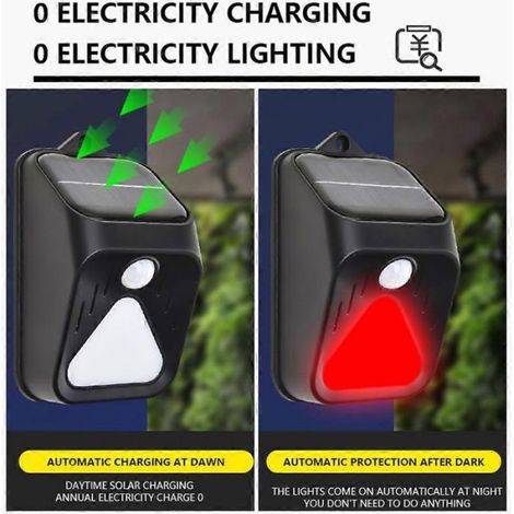 Lampe Alarme Solaire - Détecteur Mouvement - Extérieur IP65 - 3 Modes Fonctionnement - 5 V 60 Mah - Autonomie 30 Jours (1/4)