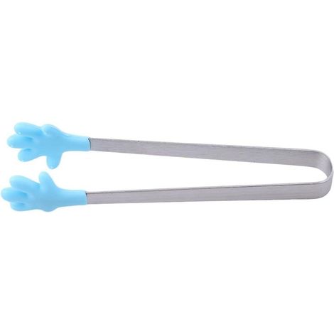 Pinces de cuisine en acier inoxydable avec embouts en silicone, pinces à salade et apéritifs pour barbecue, grillades, service, buffet, 13 cm (bleu) (1/2)