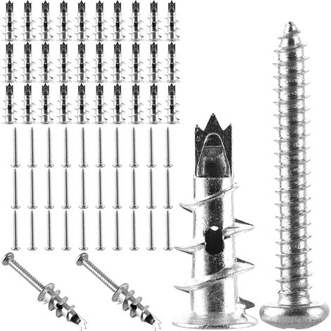 Lot de 120 Chevilles pour Plaque de Platre avec Vis, Cheville Placo Autoforeuse en Alliage de Zinc M4.5x30mm, Fixation Métallique pour Cloison Sèche (1/5)