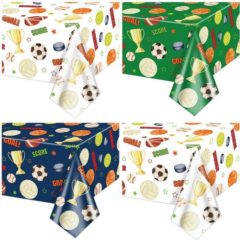 Sport Tischdecken 4er Pack, 130x220cm, Mehrfarbig, Fußball, Basketball, Baseball