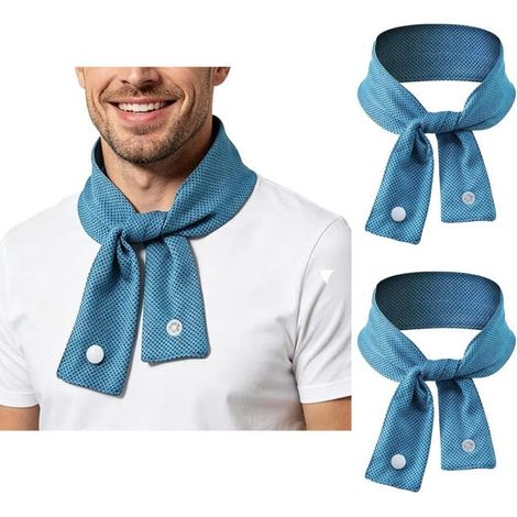 Bandeau rafraîchissant portable, serviette rafraîchissante pour le cou, soulage la chaleur et absorbe la transpiration, bleu, lot de 2 (1/5)