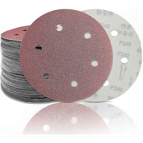 Lot de 20 disques abrasifs 225mm grain 80, papier de verre rond à 6 trous pour ponceuses à plâtre et ponceuses à col long. (1/5)