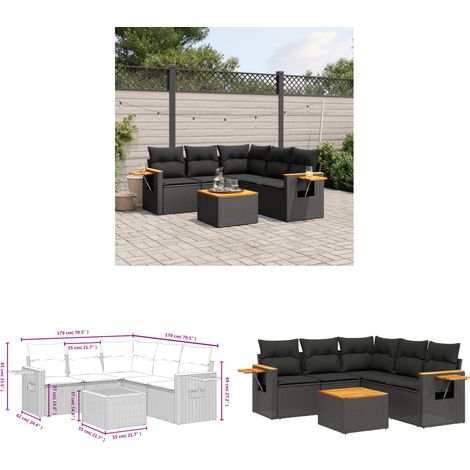 6-tlg. Garten-Sofagarnitur mit Kissen Schwarz Poly Rattan - Gartenmöbel - Outdoor Möbel - Rattan Sofa - Esszimmergarnitur - Lounge Set - Home & Living (1/3)