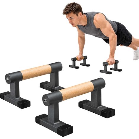 Relaxdays Maniglie Push Up, Set da 2 Manubri Fitness, Esercizi in Palestra e Casa, Flessioni, nero marrone (1/5)