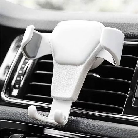 Universal Car Phone Holder, Gravity Air Vent, Clip-On Leather Texture, 1 Piece, White (1/5)