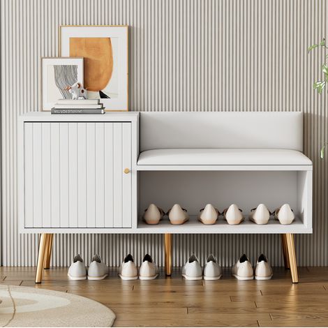 MEUBLIV Schuhbank 100x38x58 cm weiß – geschlossener Stauraum mit gepolsterter Sitzfläche (1/5)