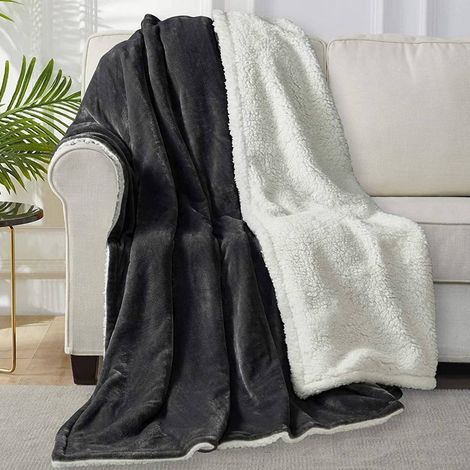 WOLTU Kuscheldecke Flauschige Sherpa Wolldecke, super Dicke Warme Fleecedecke als Sofadecke Bettdecke anthrazit 220x240cm BWK5018an