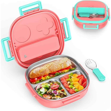 Boîte à lunch pratique à 3 compartiments, étanche, lavable au lave-vaisselle, idéale pour le déjeuner, le bureau et l'école - séparation parfaite des portions, sans BPA, passe au micro-ondes (partie p