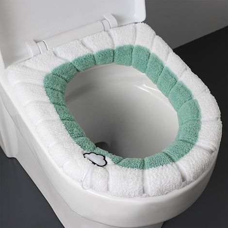 Couvre-Abattant De Toilette - Tissu En Polyester Extensible - Adapté Aux Abattants Ronds Et Allongés - 30 Cm - Vert (1/5)