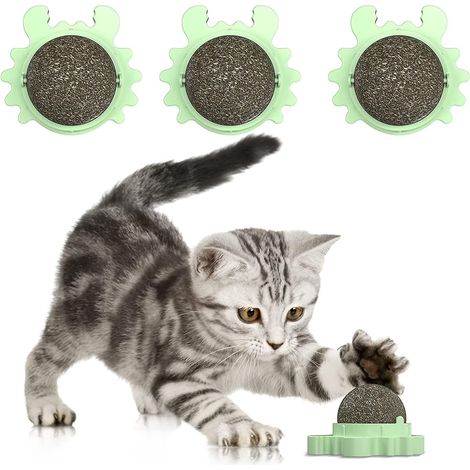 Boules d'herbe à chat pour mur de chat, lot de 3 boules d'herbe à chat comestibles, jouet à mâcher pour chat, rotatif et interactif (1/4)