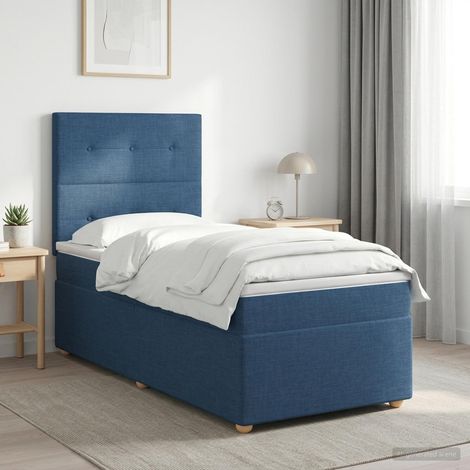 vidaXL Cama box spring con colchón con cabecera Azul 90 x 190 cm Tela (1/5)
