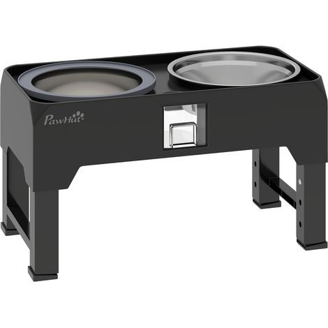 Ciotola rialzata regolabile per cani, con 2 ciotole in acciaio inox (cibo + acqua), adatta a cani di piccola e grande taglia, colore nero (1/5)