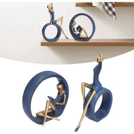 Escultura de una mujer leyendo – Figura de yoga hecha a mano en resina – Juego de 2 elegantes decoraciones para oficina, sala de estar o biblioteca. (1/5)