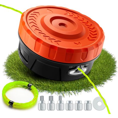 Tête de Fil pour débroussailleuse Filetage Gauche avec système Tap & Go,Tête d'alimentation Facile Echo, Stihl, Ryobi – Livrée 4,2 m Coupe (0,095") et 6 adaptateurs Orange - (1/5)