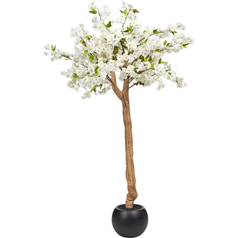 Planta artificial en maceta para interior decoración de plástico con maceta negra 180 cm blanco Cherry Tree