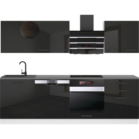 Belini Cuisine Equipee Complete Susan Muebles de Cuisine Complets - 240 cm. Cuisine Complete avec Plan de Travail, Noir très Brillant (1/4)