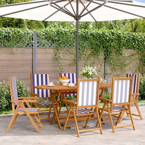 vidaXL Fauteuils pliants inclinables, 6 pièces, tissu bleu et blanc et bois massif (1/5)