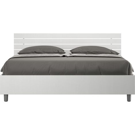 Letto Matrimoniale 160x190 cm Senza Rete Testata Doghe Inclinata Ankel Frassino Bianco (1/5)