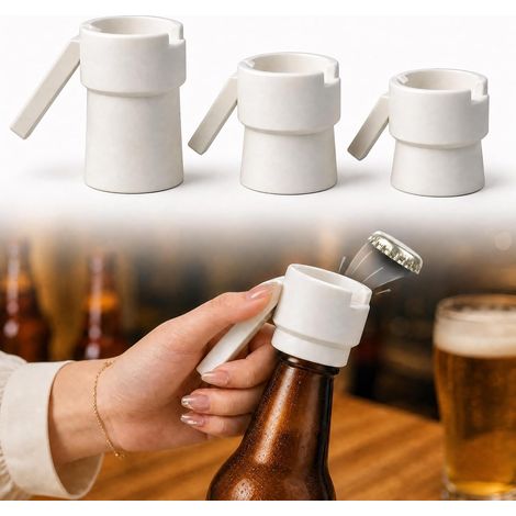 Lanceur de capsules - Décapsuleur - Tire-bouchon de différentes bouteilles de bière - Pour bière, soda et vin - Parfait pour les fêtes, les réunions et les cadeaux (blanc) (1/5)