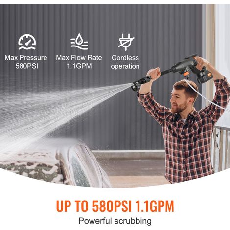 Nettoyeur haute pression sans fil portable 580 PSI 1.1 GPM, pistolet lave-auto à main avec batterie 4.0Ah chargeur buse 6-en-1, nettoyage maison sol arrosage (1/5)