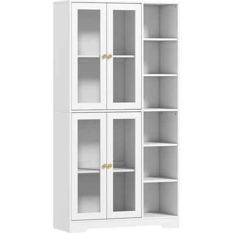 Buffet haut cuisine Léaie vaisselier vitrine 4 portes blanc (1/5)