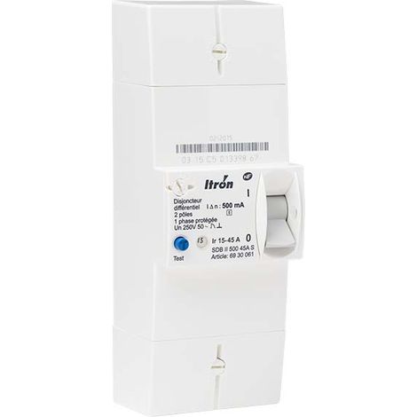 Itron – Disjoncteur unipolaire 15/45A 230V – Courbe sélective 500mA – Protection contre surcharges et courts-circuits
