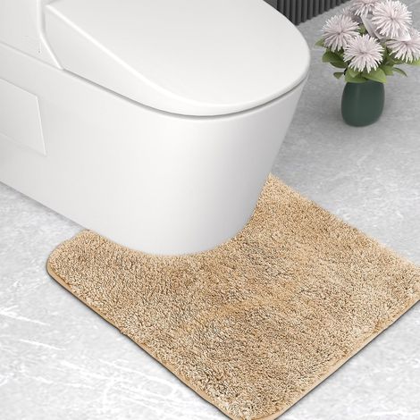 Tapis de bain et contour WC en microfibre, 2 cm super épais, super absorbant, 50 x 50 cm, en forme de U, Camel (1/5)