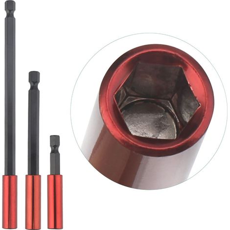 Lot de 3 rallonges magnétiques pour forets à percussion, tige hexagonale 1/4", acier S2, rallonges droites pour forets, idéales pour l'entretien automobile et le bricolage. (1/5)